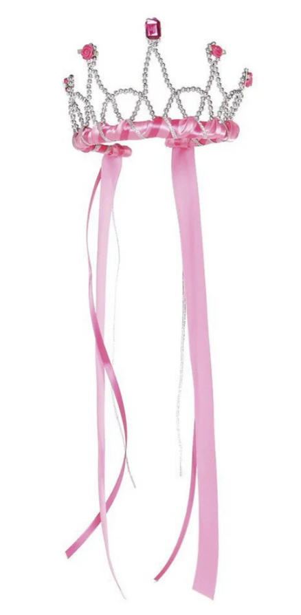 Ribbon Tiara with Crown - Pink