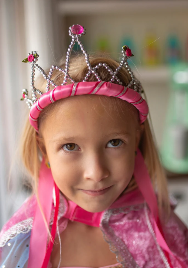 Ribbon Tiara with Crown - Pink