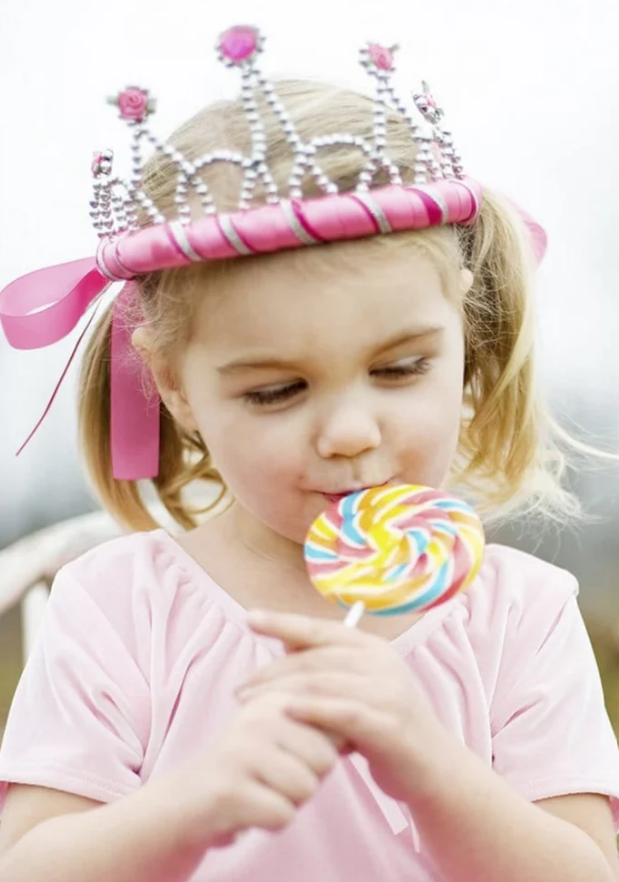 Ribbon Tiara with Crown - Pink