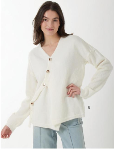 Ivory Button Cardigan with Tab