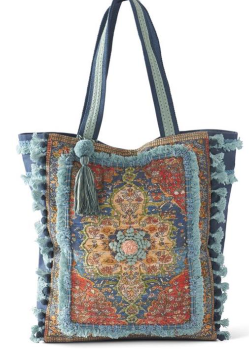 Coral Teal Boho Tote Bag